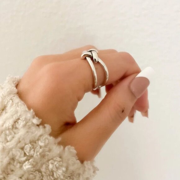 925 Sterling Silver Knot Ring Minimalist Dainty Ring Modern Geometric Ring - Picture 7 of 10